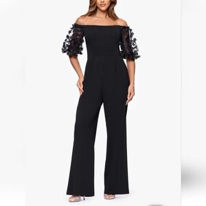 Xscape Women's Black Off The Shouler Scuba Crepe Jumpsuit